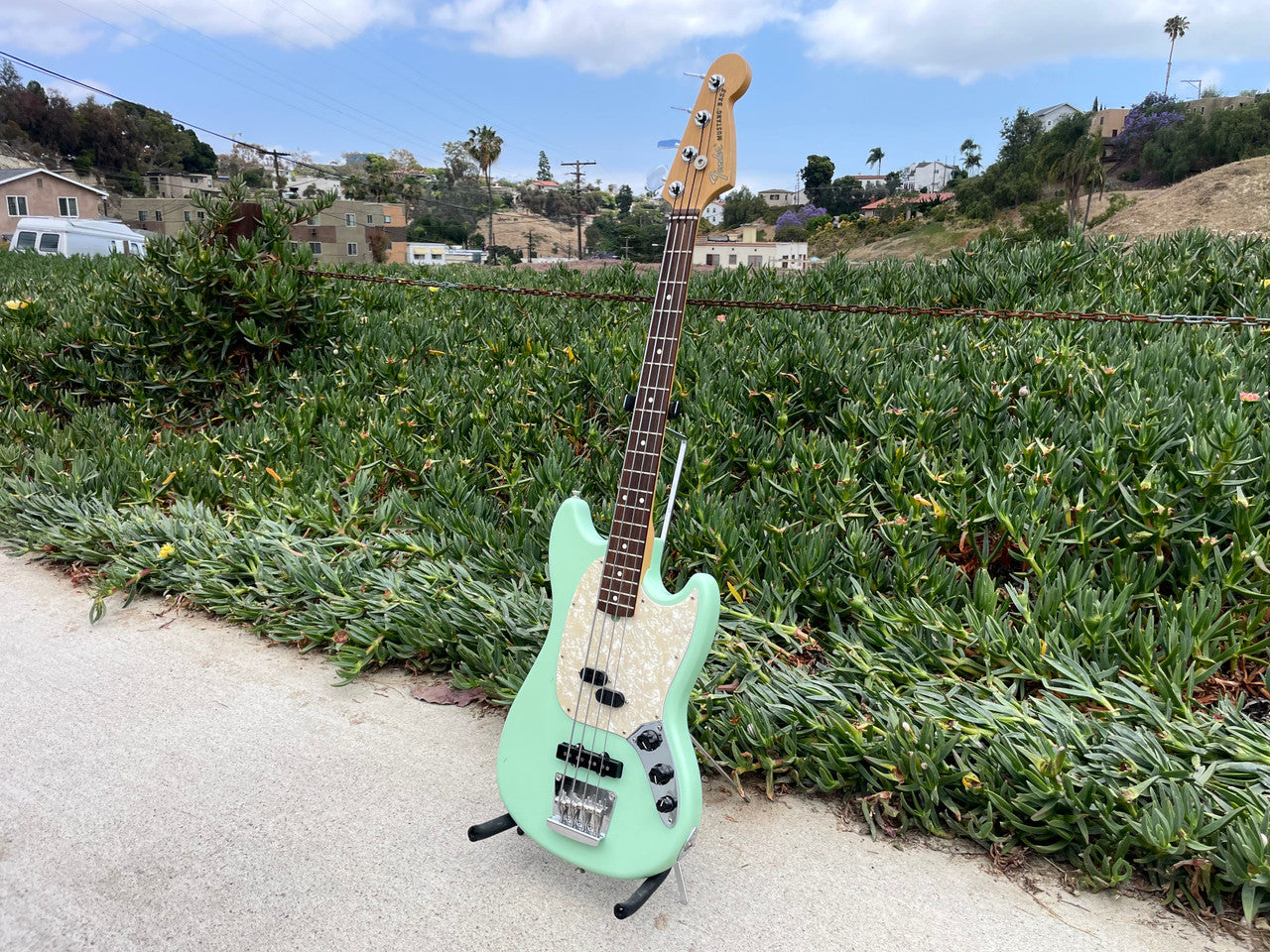 Used 2020 Fender American Performer Mustang Bass Satin surf green