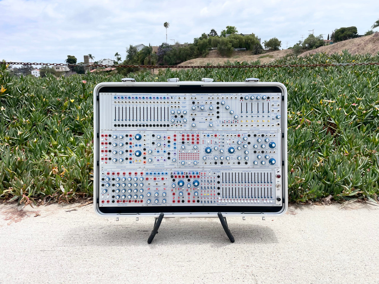 Buchla Tiptop 200t series with BPNYC ZERO Halliburton Eurorack Modular Travel Case SILVER 122hp 9U w/MARF