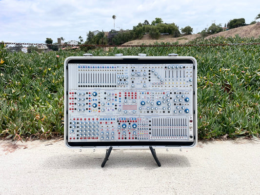 Buchla Tiptop 200t series with BPNYC ZERO Halliburton Eurorack Modular Travel Case SILVER 122hp 9U w/MARF