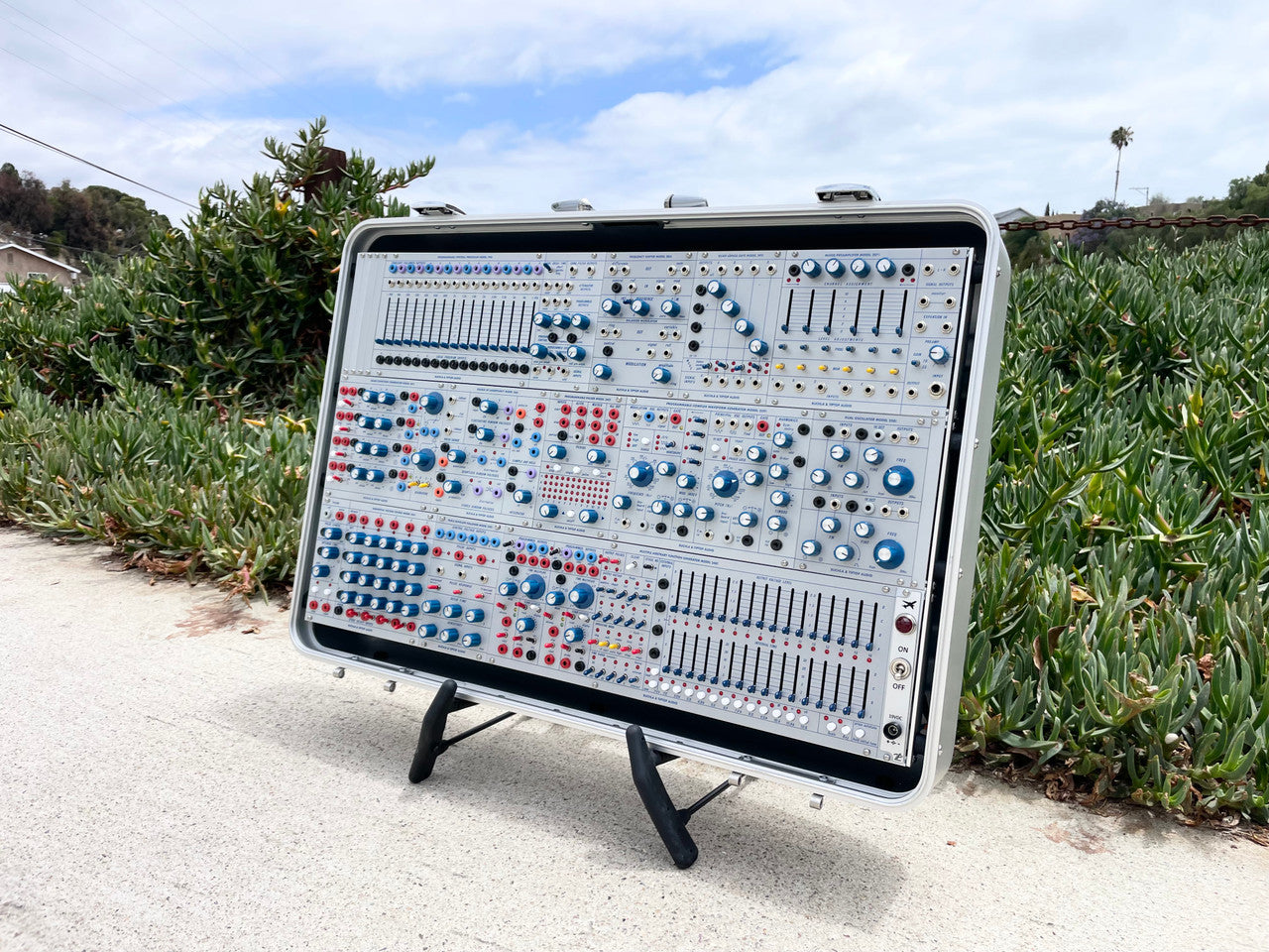 Buchla Tiptop 200t series with BPNYC ZERO Halliburton Eurorack Modular Travel Case SILVER 122hp 9U w/MARF