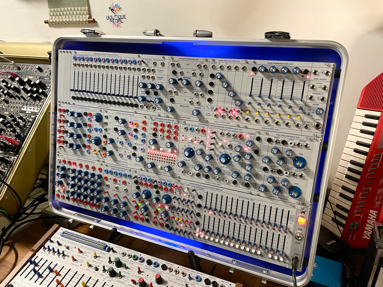 Buchla Tiptop 200t series with BPNYC ZERO Halliburton Eurorack Modular Travel Case SILVER 122hp 9U w/MARF