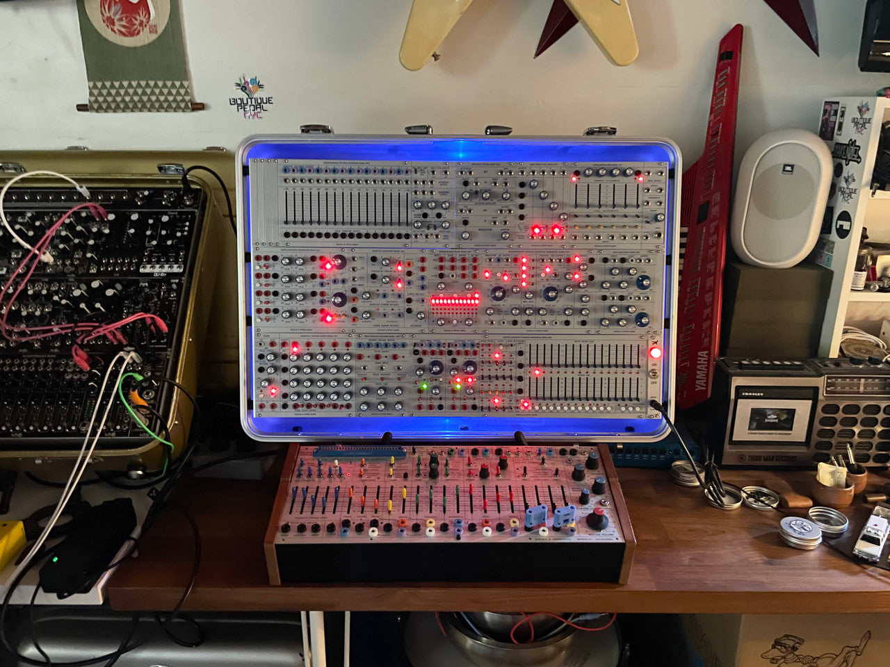 Buchla Tiptop 200t series with BPNYC ZERO Halliburton Eurorack Modular Travel Case SILVER 122hp 9U w/MARF