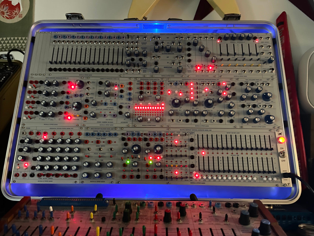 Buchla Tiptop 200t series with BPNYC ZERO Halliburton Eurorack Modular Travel Case SILVER 122hp 9U w/MARF