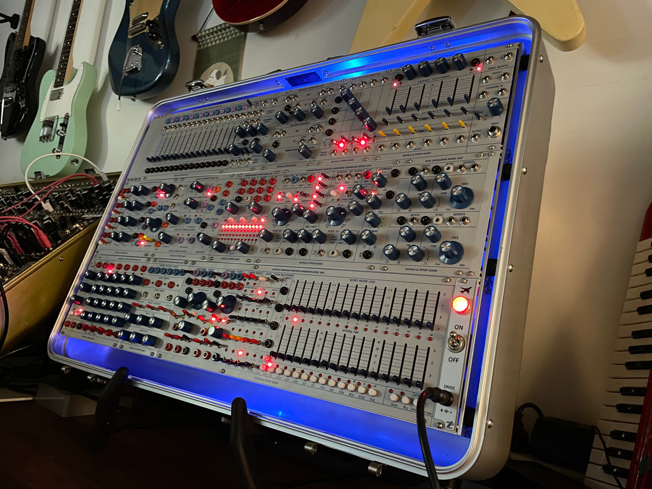 Buchla Tiptop 200t series with BPNYC ZERO Halliburton Eurorack Modular Travel Case SILVER 122hp 9U w/MARF