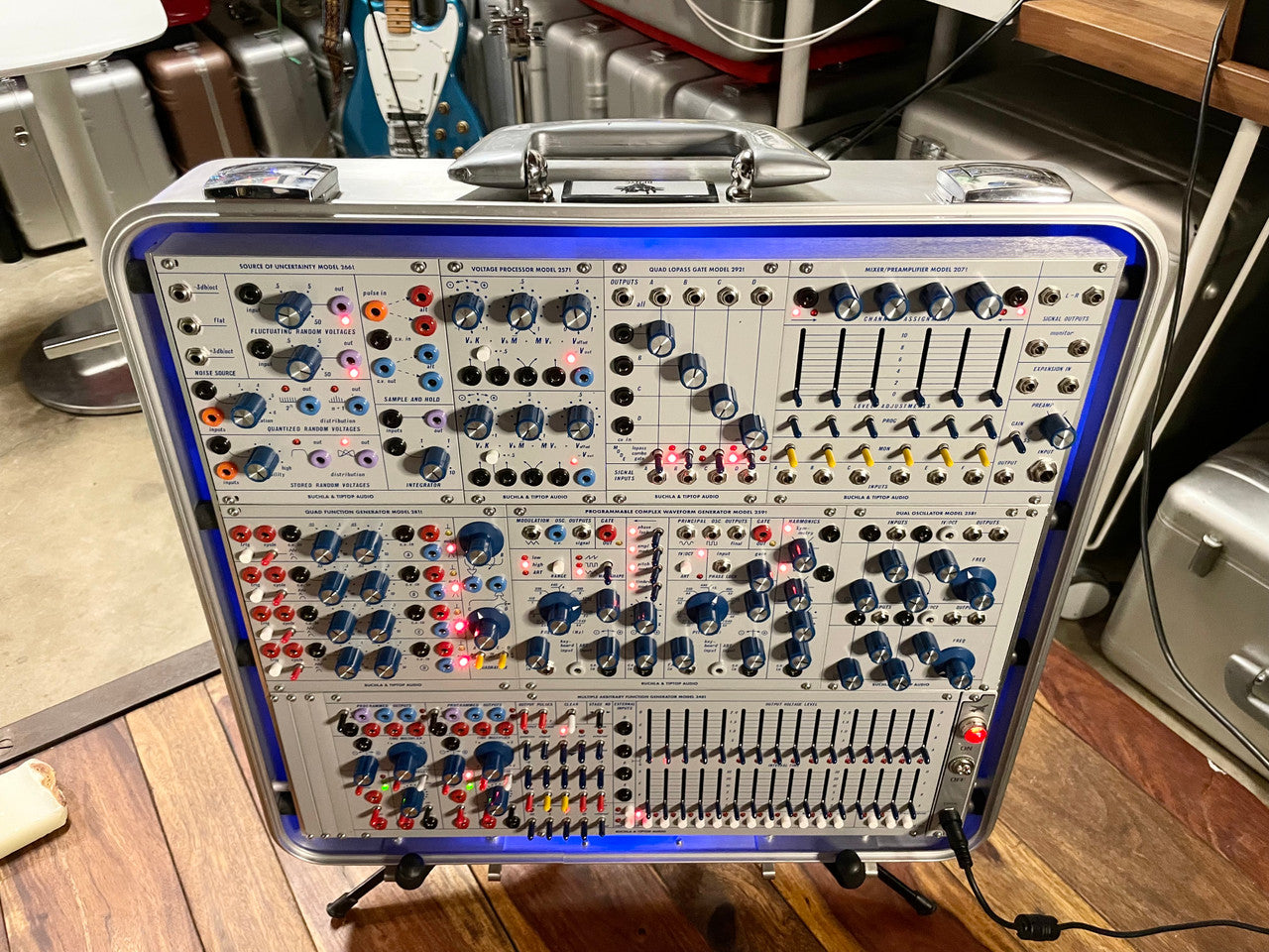 Buchla Tiptop 200t series with BPNYC ZERO Halliburton Eurorack Modular Travel Case 82hp 9U Streamlined