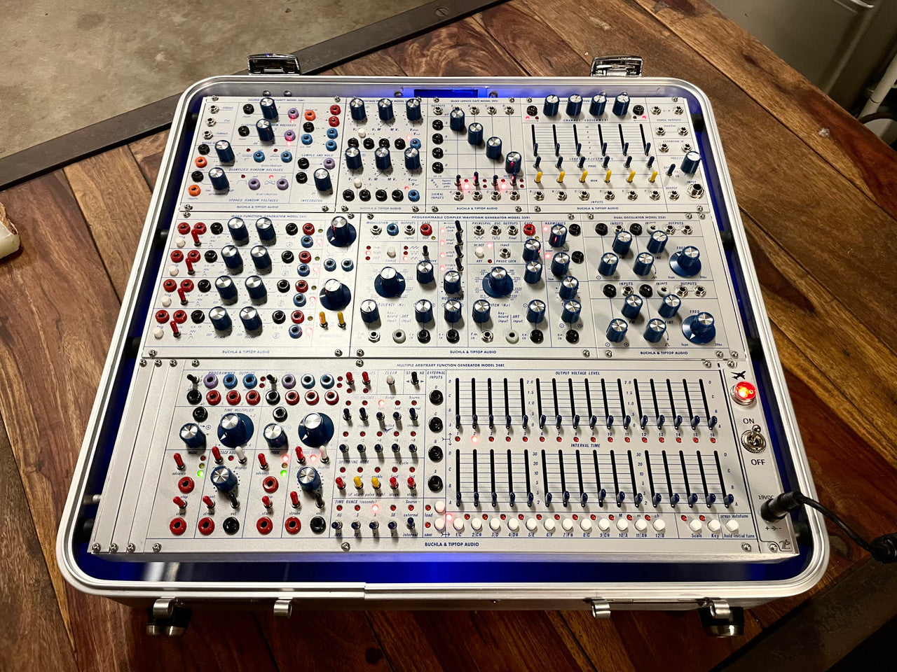 Buchla Tiptop 200t series with BPNYC ZERO Halliburton Eurorack Modular Travel Case 82hp 9U Streamlined