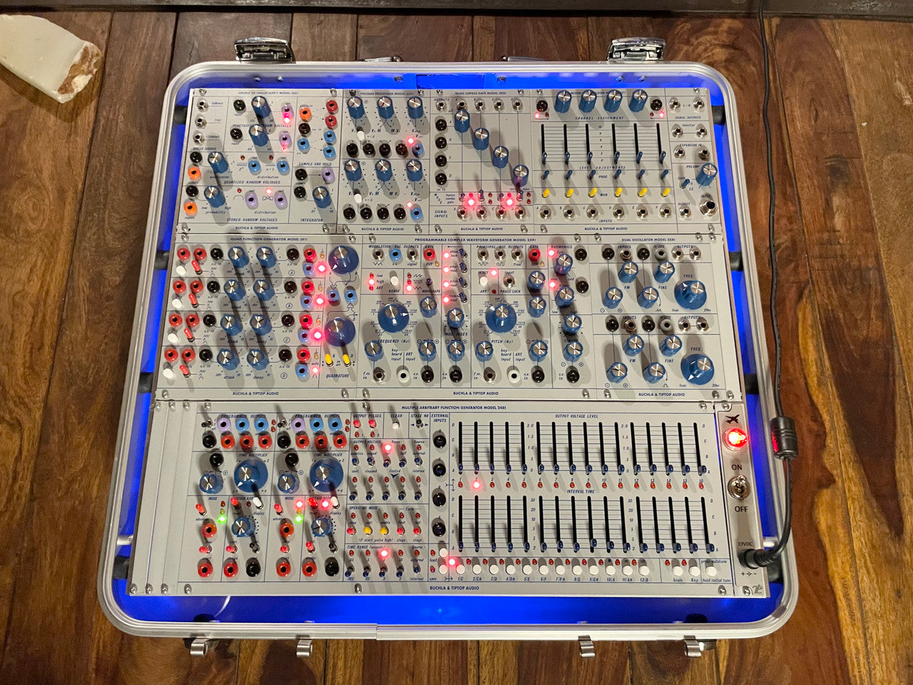 Buchla Tiptop 200t series with BPNYC ZERO Halliburton Eurorack Modular Travel Case 82hp 9U Streamlined