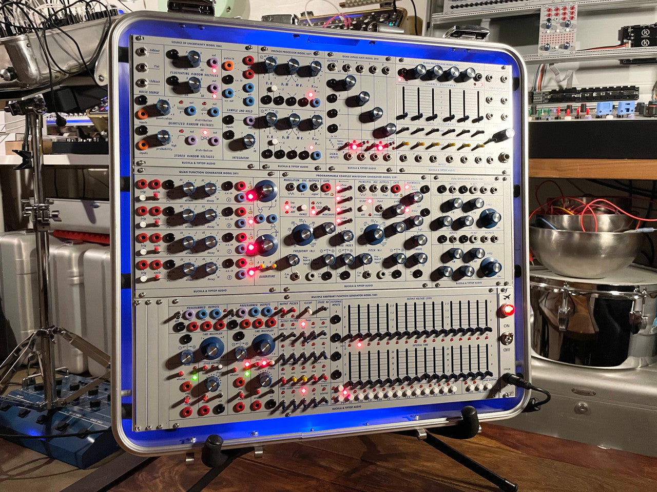 Buchla Tiptop 200t series with BPNYC ZERO Halliburton Eurorack Modular Travel Case 82hp 9U Streamlined