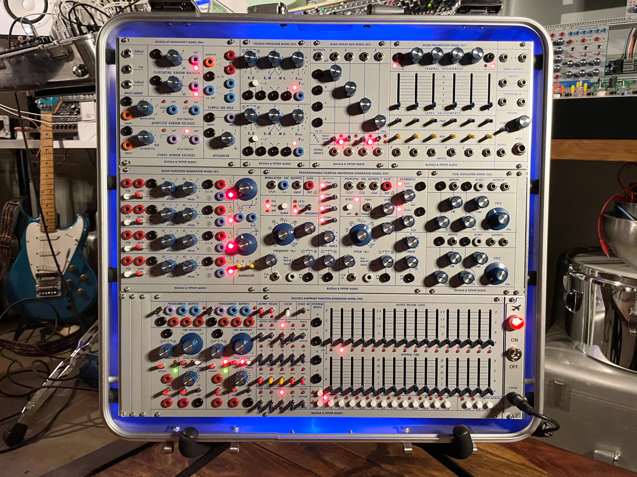 Buchla Tiptop 200t series with BPNYC ZERO Halliburton Eurorack Modular Travel Case 82hp 9U Streamlined