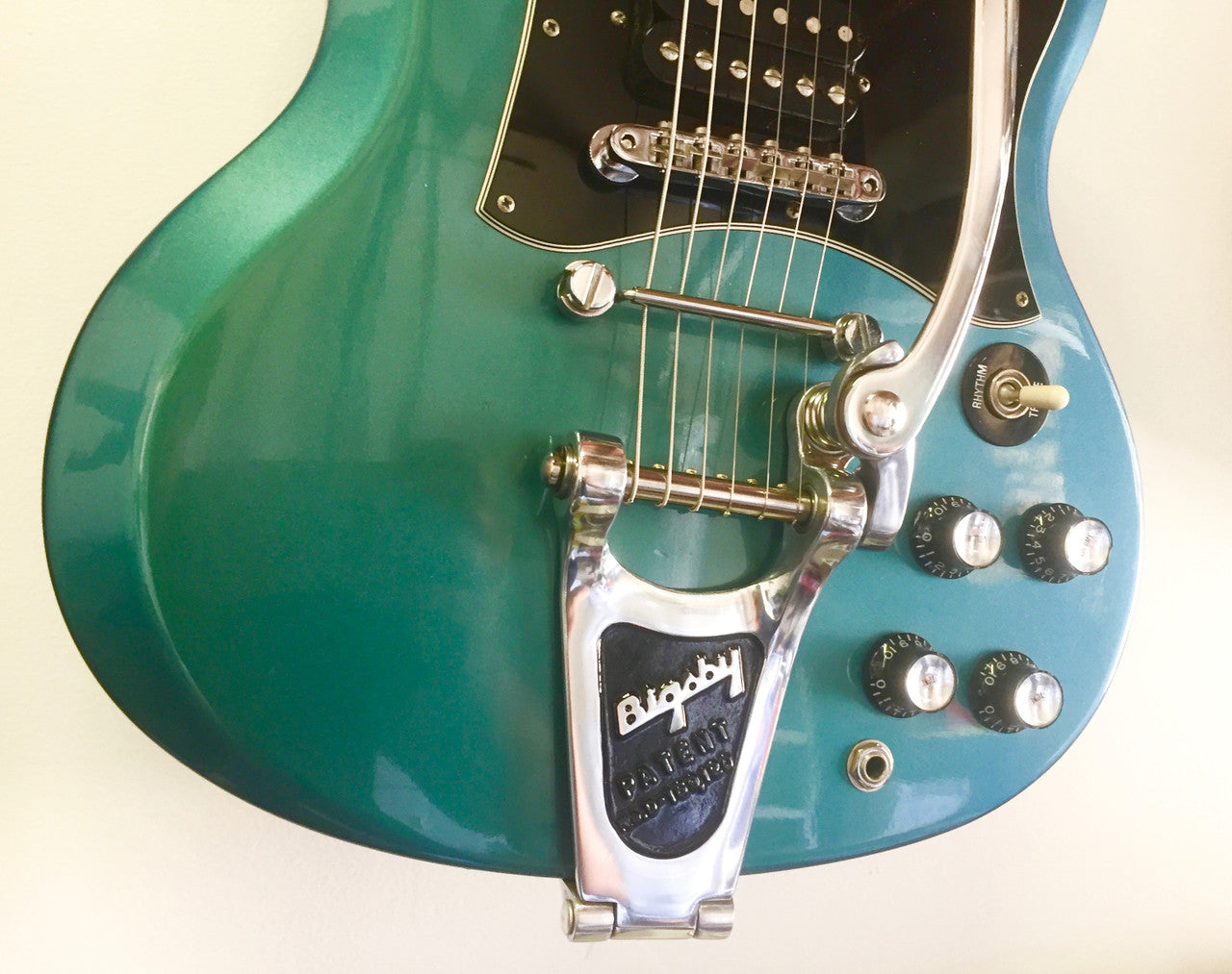 Gibson SG Blue Teal “Flip Flop” w/Bigsby B3 & Towner Down Tension Bar