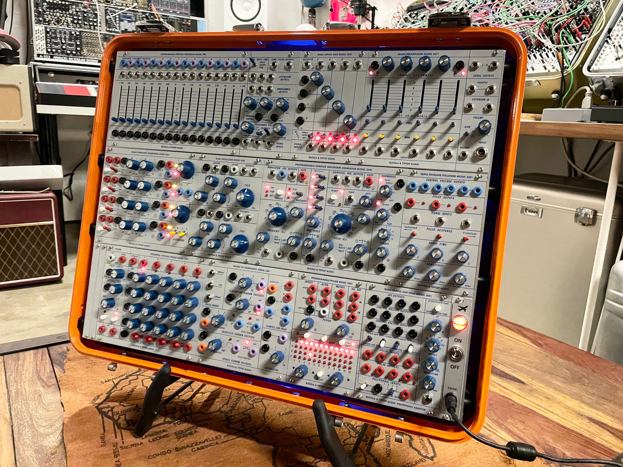 Buchla Tiptop 200t series with BPNYC ZERO Halliburton Eurorack Modular Travel Case 9U #3 ORANGE Pre-Order