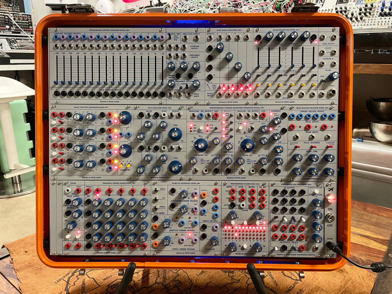 Buchla Tiptop 200t series with BPNYC ZERO Halliburton Eurorack Modular Travel Case 9U #3 ORANGE Pre-Order