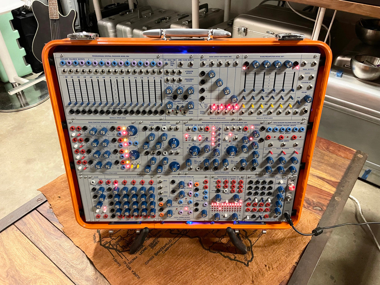 Buchla Tiptop 200t series with BPNYC ZERO Halliburton Eurorack Modular Travel Case 9U #3 ORANGE Pre-Order