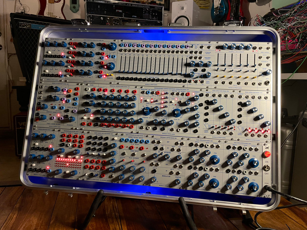 Buchla Tiptop 200t series with BPNYC ZERO Halliburton Eurorack Modular Travel Case SILVER 122hp 9U