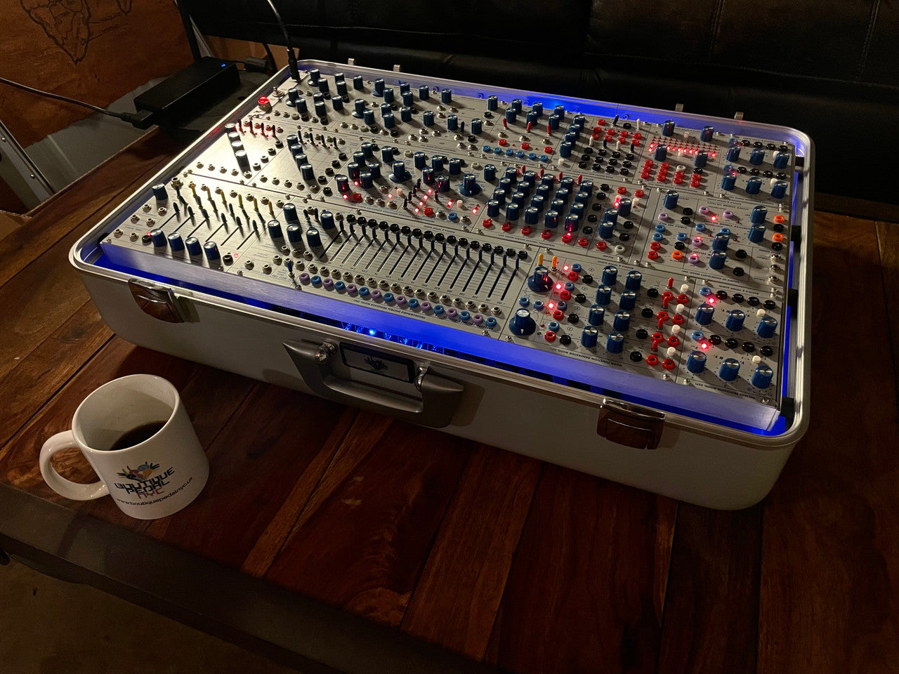 Buchla Tiptop 200t series with BPNYC ZERO Halliburton Eurorack Modular Travel Case SILVER 122hp 9U