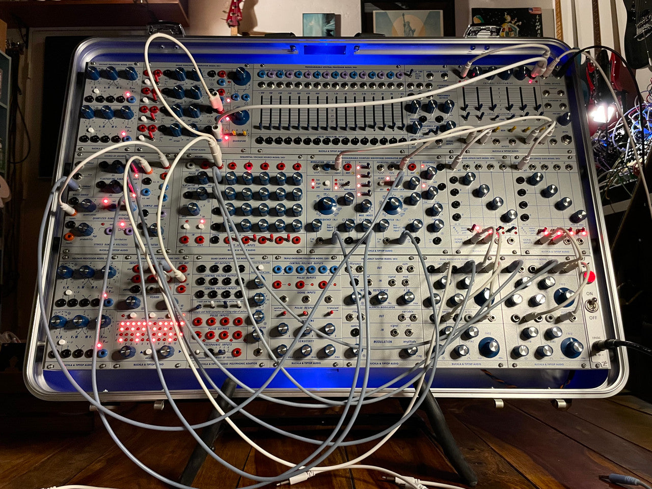 Buchla Tiptop 200t series with BPNYC ZERO Halliburton Eurorack Modular Travel Case SILVER 122hp 9U