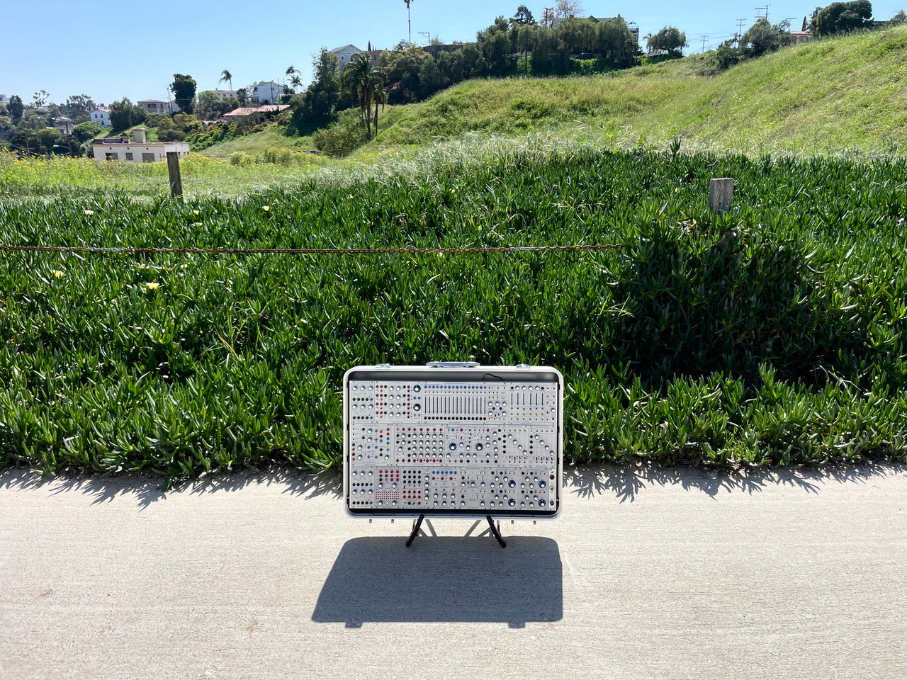 Buchla Tiptop 200t series with BPNYC ZERO Halliburton Eurorack Modular Travel Case SILVER 122hp 9U