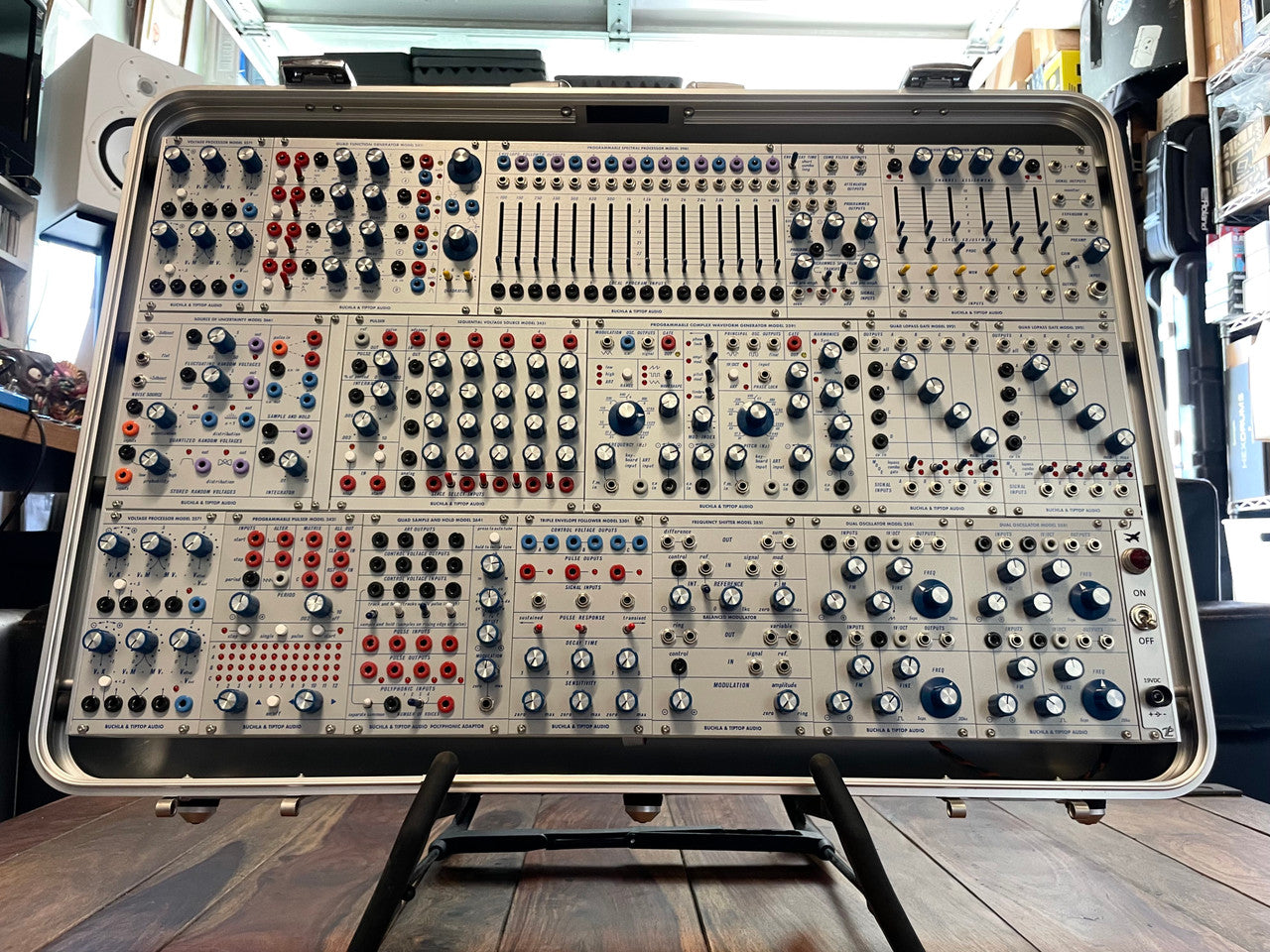 Buchla Tiptop 200t series with BPNYC ZERO Halliburton Eurorack Modular Travel Case SILVER 122hp 9U