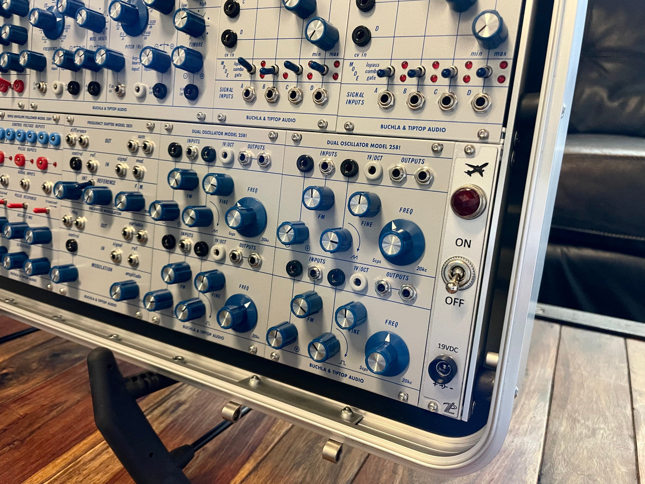 Buchla Tiptop 200t series with BPNYC ZERO Halliburton Eurorack Modular Travel Case SILVER 122hp 9U