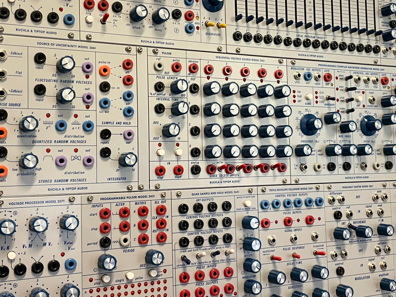 Buchla Tiptop 200t series with BPNYC ZERO Halliburton Eurorack Modular Travel Case SILVER 122hp 9U
