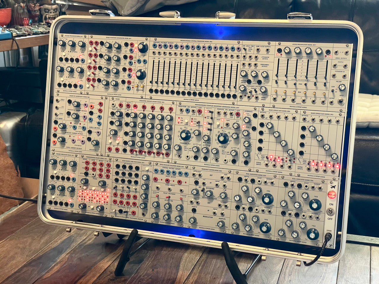 Buchla Tiptop 200t series with BPNYC ZERO Halliburton Eurorack Modular Travel Case SILVER 122hp 9U