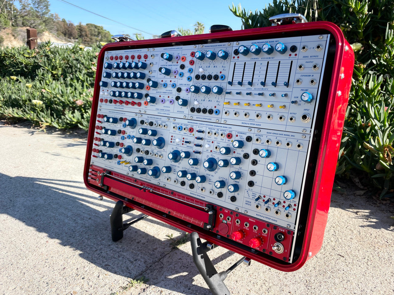 Buchla Tiptop 200t series with BPNYC ZERO Halliburton Eurorack Modular Travel Case 7U "REDRUM" Pre-Order