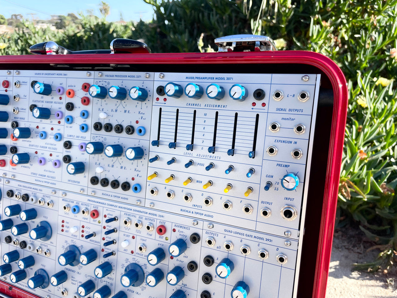 Buchla Tiptop 200t series with BPNYC ZERO Halliburton Eurorack Modular Travel Case 7U "REDRUM" Pre-Order