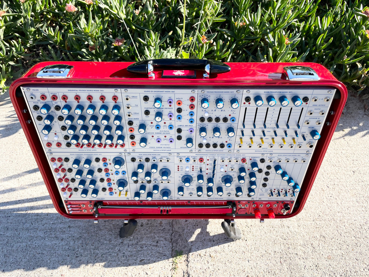 Buchla Tiptop 200t series with BPNYC ZERO Halliburton Eurorack Modular Travel Case 7U "REDRUM" Pre-Order