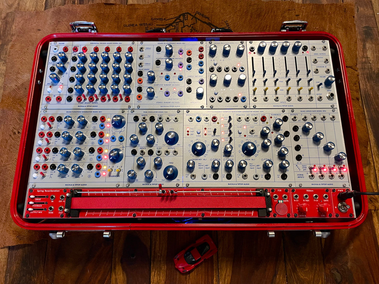 Buchla Tiptop 200t series with BPNYC ZERO Halliburton Eurorack Modular Travel Case 7U "REDRUM" Pre-Order