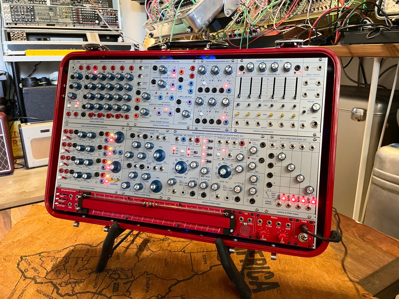 Buchla Tiptop 200t series with BPNYC ZERO Halliburton Eurorack Modular Travel Case 7U "REDRUM" Pre-Order