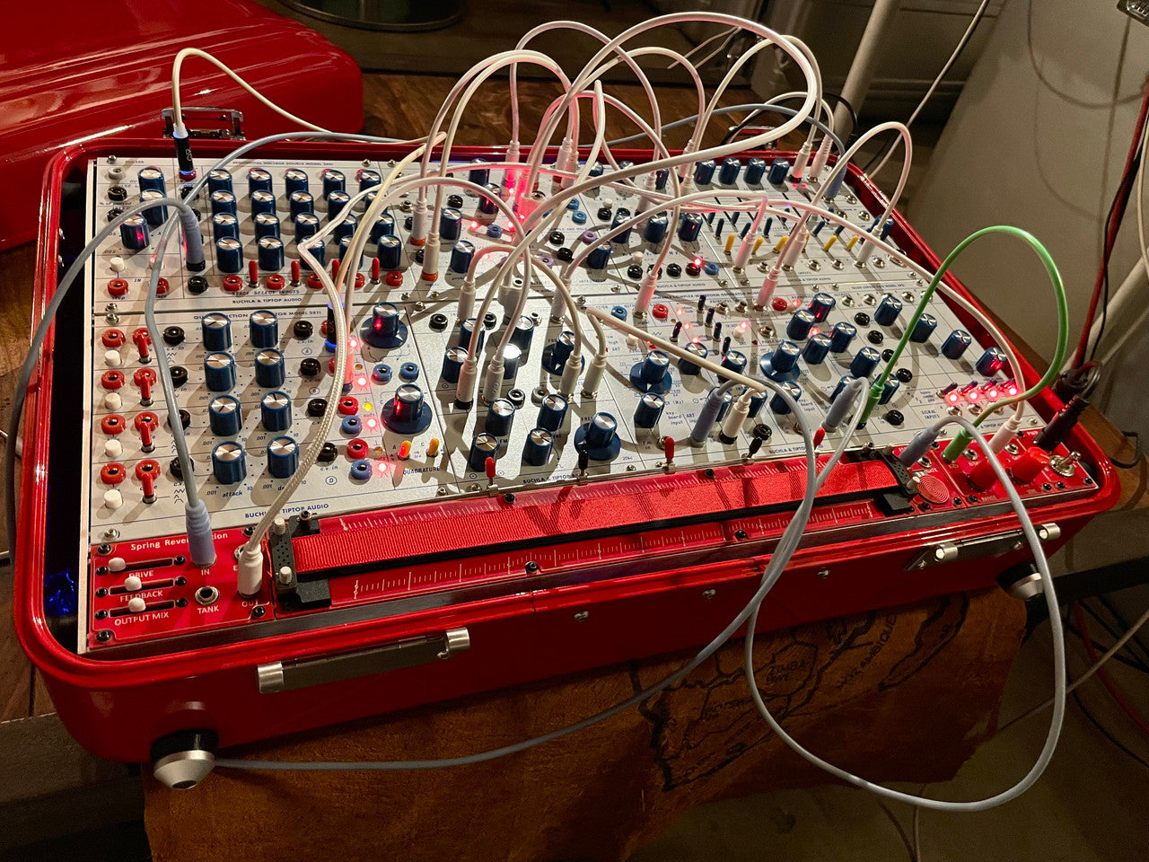 Buchla Tiptop 200t series with BPNYC ZERO Halliburton Eurorack Modular Travel Case 7U "REDRUM" Pre-Order