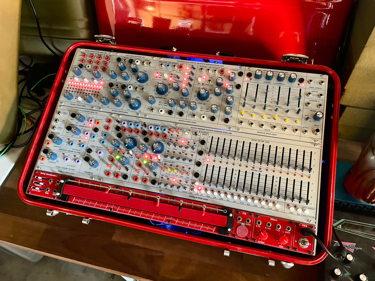 Buchla Tiptop 200t series with BPNYC ZERO Halliburton Eurorack Modular Travel Case 7U "REDRUM" #2 Pre-Order