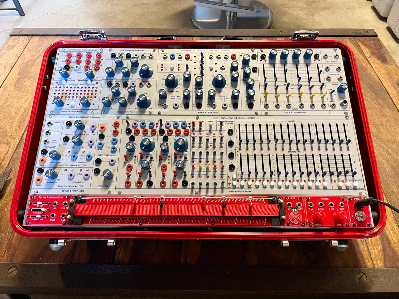 Buchla Tiptop 200t series with BPNYC ZERO Halliburton Eurorack Modular Travel Case 7U "REDRUM" #2 Pre-Order